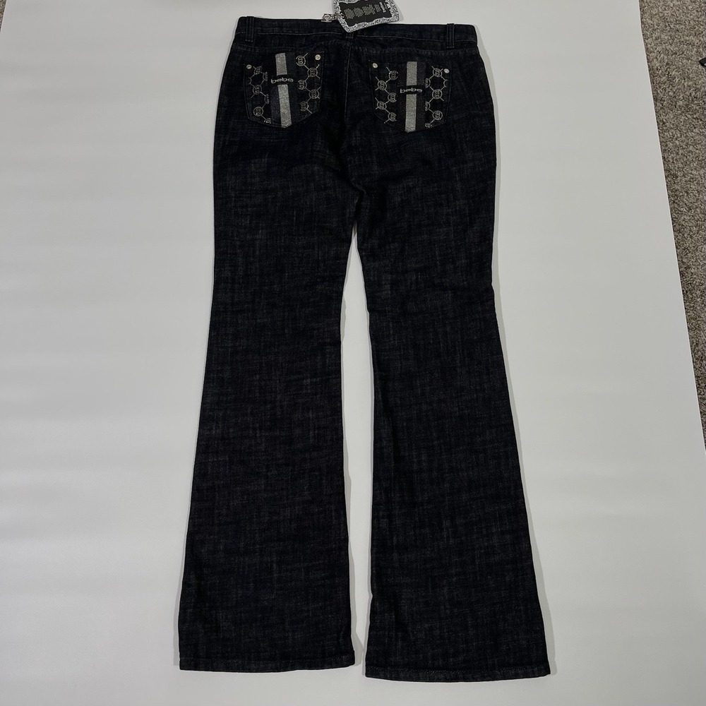 Vintage Y2K Bebe Dark Wash Black Flare Low Rise Jeans Womens Size 31 (34x35) USA